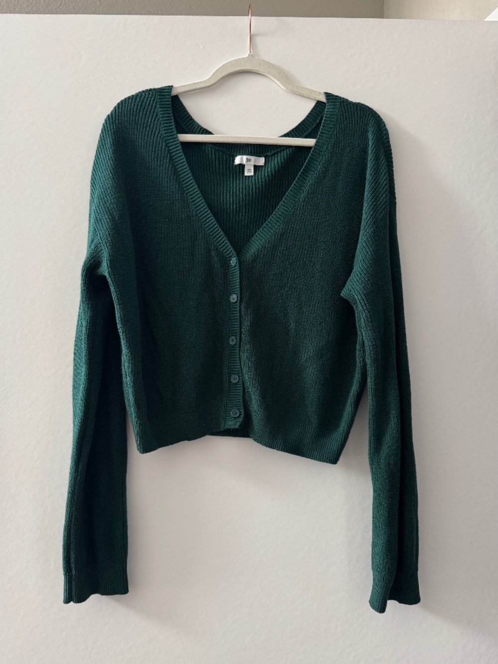 BP. Dark Green Cropped V-Neck Cardigan Sweater Size L